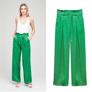 L'AGENCE Pants Womens Small Bobby Silk Paperbag Wide Leg High Rise Green Spring